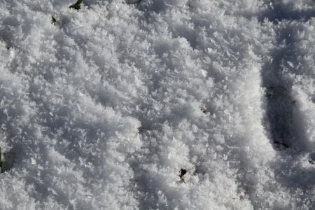 Schnee-/Eiskristalle am Feld